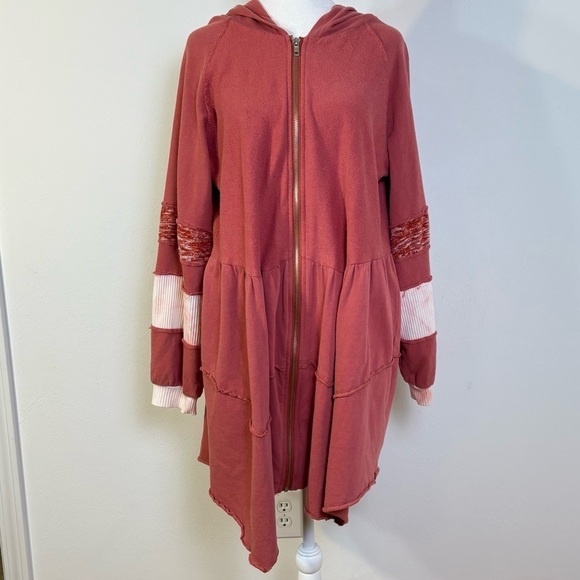 POL Boho Multimedia Tiered Tie Dye Inset Zip Tunic Hooded Jacket Hoodie BWT845 S - Picture 3 of 16